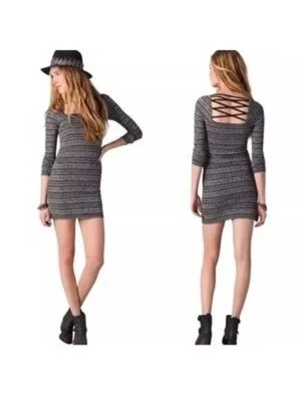 Free People Good Girl Gone Bad Gray Bodycon Long Sleeve Dress